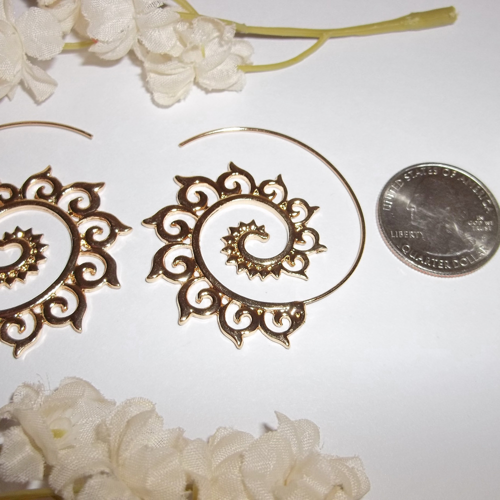 Gold Huggie Hoop Earrings Spiral Tribal Unisex Jewelry Set Pair Statement 4723 - Picture 2 of 10